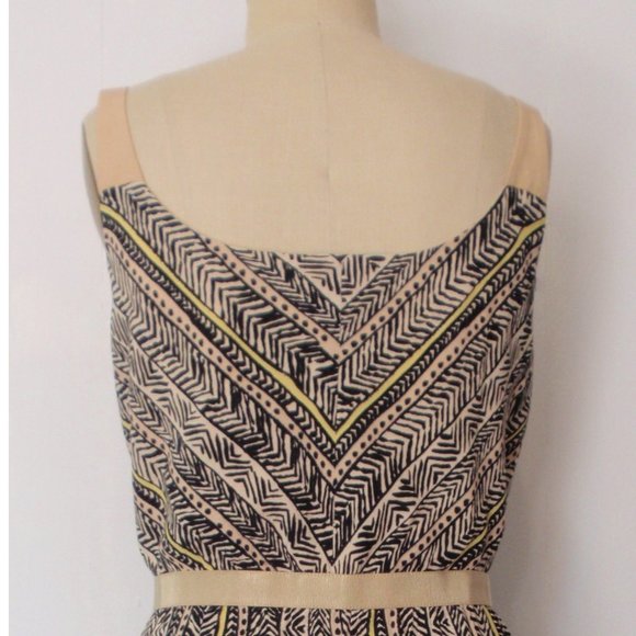 LOFT TAN BLACK YELLOW TRIBAL GEOMETRIC SHEATH DRESS 16 NWT - Picture 8 of 11